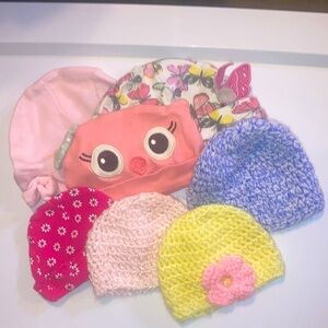 8 Piece Newborn Baby Girl Hats 0-6 Months